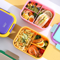 Boîte à lunch bento en plastique personnalisée de 1300 ml pour enfants et adultes avec bouteille d'eau anti-fuite, 3 compartiments, réchauffable au micro-ondes