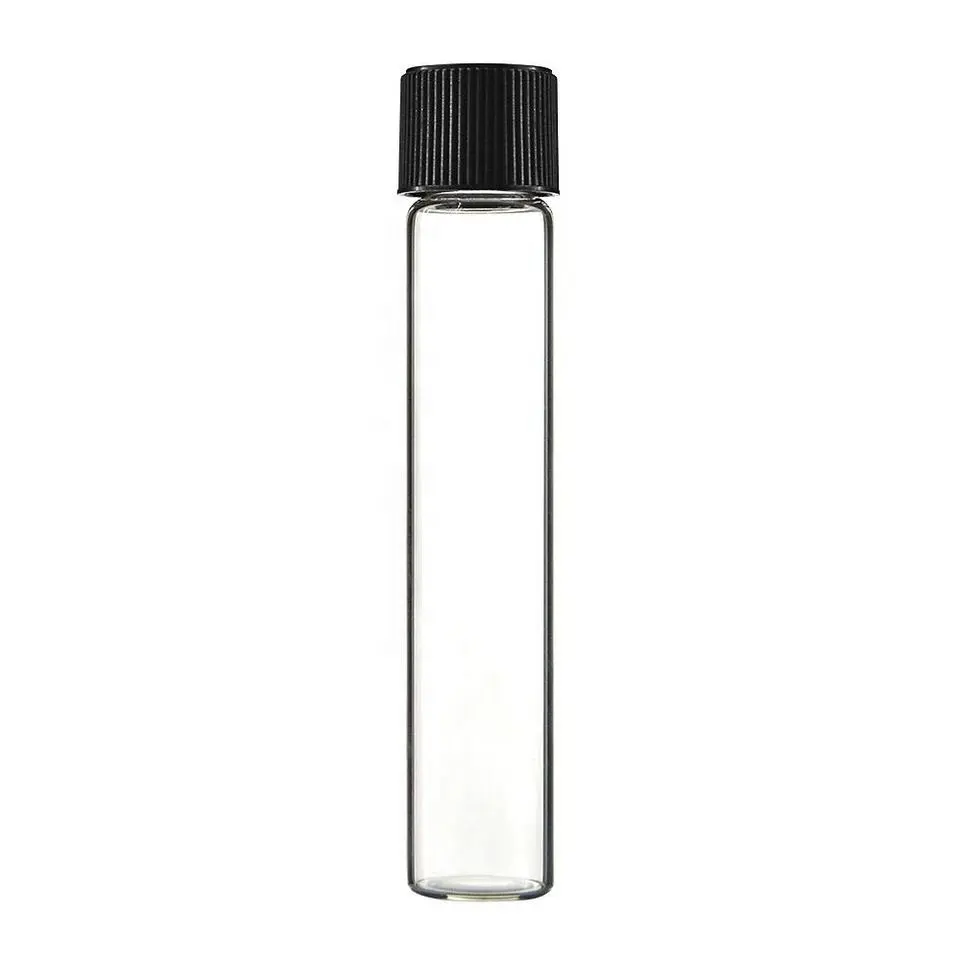 Hot Sale 116 120mm Clear Glass Sample Tube Screw Vial Bottle With Black Plastic Lid Child Resistant Glass Tubes
