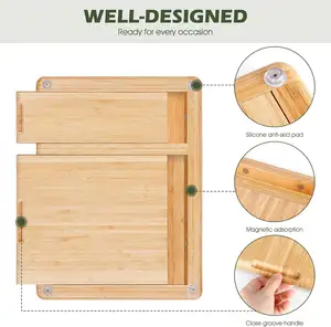 Bamboo Charcuterie Boards Cheese Board Knife Set 15.7"x 13" Charcuterie Board And Hidden Serving Trays*2