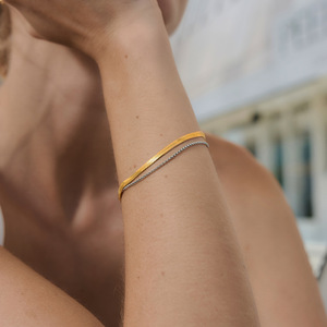 Stainless Steel Blade Chain <b>Bracelet</b> Gold Silver Dual Tone Unisex Fashion Jewelry - Product Image 2