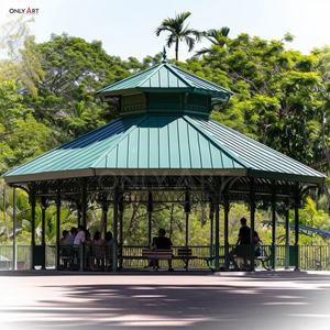 Extérieur Moderne Concis Style Jardin Décor Métal Pavillon Dôme Rectangle Colonne Cadre Clôture Vert Fer Forgé Octogonal Gazebo - Product Image 6