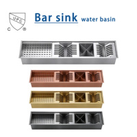 Évier de bar artisanal en acier inoxydable SUS304 avec revêtement PVD Or rose et Or bronze, avec égouttoir et compartiment à couverts