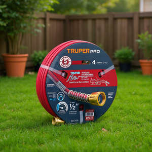 Enrouleur de tuyau d'arrosage de jardin renforcé Truper Pro 25m 1/2 pouce avec raccords en acier cuivré, matériau PVC pour l'arrosage et l'irrigation en extérieur - Product Image 2