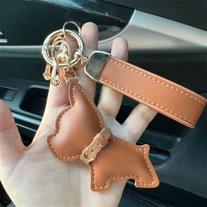 Cute French Bulldog Keychain PU Leather Car <b>Key</b> <b>Ring</b> & Bag Pendant Creative Puppy Gift for Pet Lovers (Wholesale Available) - Product Image 4