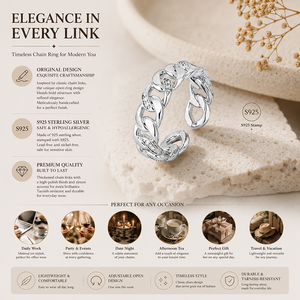 Bague chaîne bohème en argent 925 faite à la main, design original, avec incrustation de zircon, ajustable pour le quotidien ou comme cadeau - Product Image 2