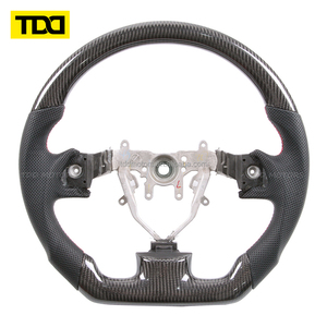 Volant en fibre de carbone TDD compatible avec Subaru WRX STI LEVORG 2015-2021, cuir perforé, surpiqûres rouges - Product Image 4