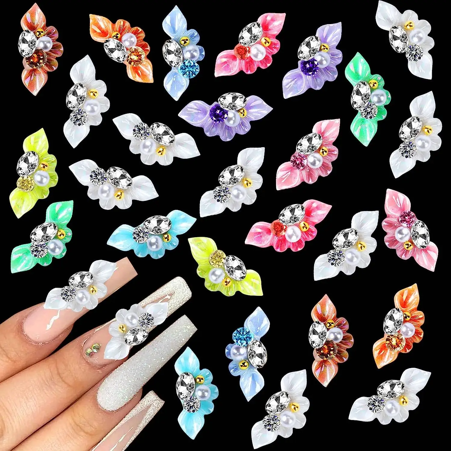 Resina Flores Design Plástico Kawaii 3d Prego Encantos Manicure Strass Para Unhas Acrílico