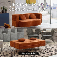 Canapé d'angle de luxe pour salon avec dossier en tissu et ensemble lit, garni d'éponge