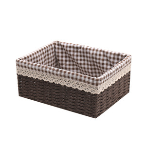 Panier de rangement pour la maison en paille et tissu tressé en saule, boîte de rangement carrée ouverte de style japonais pour le salon et - Product Image 5