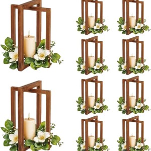 Lanterne de table en bois vintage pour mariage, support de bougie décoratif avec roses pour événements en extérieur - Product Image 3