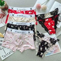 Ensemble de sous-vêtements assortis pour couple, caleçons pour homme et string pour femme avec imprimé lapin, rouge, cadeau du Nouvel An lunaire