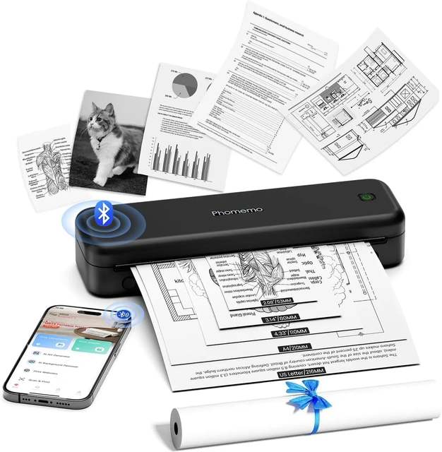 Phomemo M834 A4 Portable Thermal Printer Wireless for Travel Upgraded Inkless Mobile Printer Blue Tooth Printer