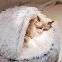 Lits pour chiens en fourrure synthétique confortables, lavables, luxueux, moelleux, en forme de grotte, à capuche, lits ronds pour animaux de compagnie