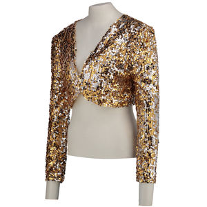 Chaqueta de punto de lentejuelas para mujer, abrigo de manga larga, Bolero corto recortado, ropa de discoteca, disfraces de fiesta Vintage - Product Image 2