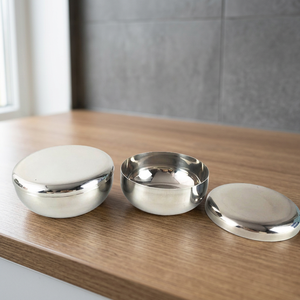 Bol à soupe en acier inoxydable avec couvercle, design minimaliste écologique fait main de style coréen, impression couleur personnalisée, 10 cm, 11 cm, pour voyage - Product Image 1