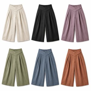 <span class=keywords><strong>Pantaloni</strong></span> Larghi da <span class=keywords><strong>Donna</strong></span> a Vita Alta in Lino <span class=keywords><strong>con</strong></span> Cintura Incrociata Origami, Culotte Corti, Pieghe Profonde, <span class=keywords><strong>Elastico</strong></span> Posteriore - Product Image 6