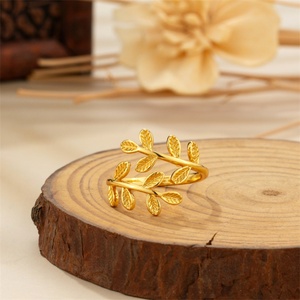 Anillo de Hoja Chapado en Oro Popular, Anillo Ajustable de Acero Inoxidable - Product Image 4