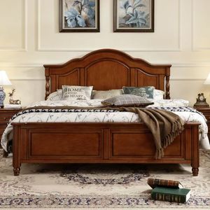 Solid 1.8 Meter & 1.5 <b>Beds</b> for King <b>Size</b> Hotel Villa American Retro Design Classical Wood BCV158 Solid Wood <b>Bed</b> <b>Frame</b> BCV158 - Product Image 1