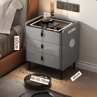 Mesita de noche moderna de lujo con carga inalámbrica y USB, muebles de madera inteligentes para el hogar o el hotel con función de almacenamiento