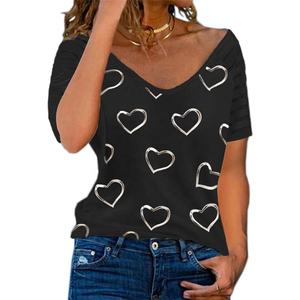 Nuevo vestido de mujer de talla grande Otoño e Invierno Explosiones con cuello en V <span class=keywords><strong>Love</strong></span> Print Camiseta de manga larga - Product Image 3