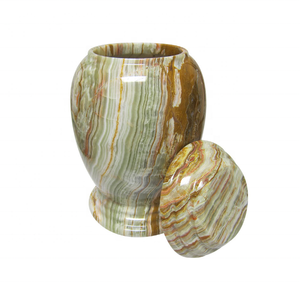 Urne funéraire élégante en marbre d'onyx naturel vert veiné d'ambre fabriquée à la main urne décorative de qualité supérieure personnalisée - Product Image 3