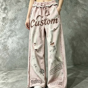 High Quality Vintage Sun Fade Wide Leg <b>Flare</b> <b>Sweatpants</b> Retro Print Distressed Streetwear Style Joggers - Product Image 1