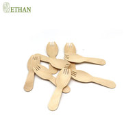 92mm bouleau couverts jetables respectueux de l'environnement denté multi-usages cuillère et fourchette en bois