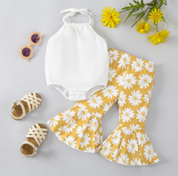 Ensemble de vêtements pour filles en bas âge, 2 pièces, marque privée, été, coton, bretelles spaghetti, volants, imprimé floral, pantalon évasé