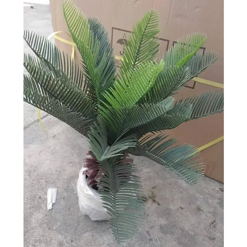 48cm hauteur avec 20 pièces feuilles mini artificiel décoratif d'intérieur sagou cycas revoluta plante palmier, cycas artificiel