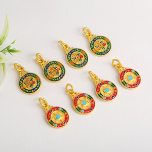 Pendentif traditionnel tibétain avec mantra à six syllabes et incrustation de turquoise, forme ronde, composants de bijoux pour accessoires de collier DIY - Product Image 3