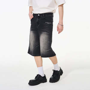 Produttore di Jorts Personalizzati Estate 2025 Unisex Vintage Nero Lavato con Nome del Marchio Ricamato <span class=keywords><strong>Pantaloncini</strong></span> <span class=keywords><strong>Lunghi</strong></span> in Vera Fabbrica di Jeans - Product Image 6