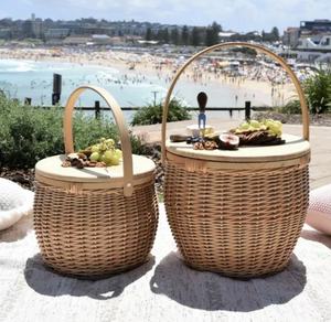 Picnic Basket Yanyi Handmade Insulated With Lid Outdoor Round Camping Wicker Willow Hamper Picnic Bread Basket With Cooler