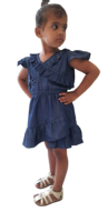 Nouvelle robe en jean pour enfants, tissu Arya, design à volants, taille élastique pour une belle tenue, robe courte pour bébé fille, style à volants écologique