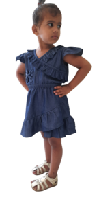 ชุดเดรส Arya สำหรับเด็ก,ชุดกระโปรงผ้ายีนส์เอวยางยืดดีไซน์ระบายสำหรับเด็กหญิงทรงสั้นเป็นมิตรต่อสิ่งแวดล้อม - Product Image 5