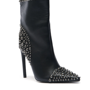 Bottes à talons aiguilles pour femmes, bout pointu, cristal noir Gunmetal Dome Stud Heeled Boots - Product Image 6