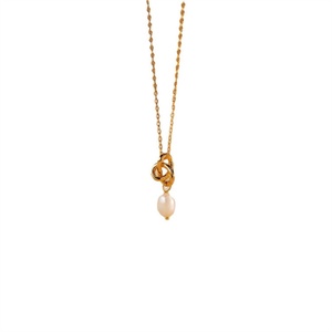 Dainty Elegant Pearl Jewelry Set 18k Gold Plated Stainless Steel Knot Pearl Pendant Necklace Earrings Jewelry Sets for Women - Product Image 1