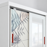 Armoire moderne en acier imprimé avec portes coulissantes, motif feuille de teck, pour rangement de chambre à coucher