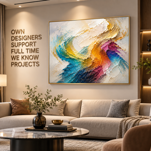 Grande Dipinto Astratto da Parete, <span class=keywords><strong>Pittura</strong></span> a Olio con Texture 3D Colorata e Foglia d'<span class=keywords><strong>Oro</strong></span> su Tela per Soggiorno e Hall d'Hotel - Product Image 2