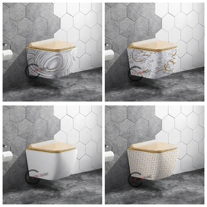 Inodoro suspendido de diseño conciso con descarga por gravedad, sin borde, cuadrado, sanitario - Product Image 3