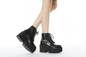 Eleganti <span class=keywords><strong>stivali</strong></span> invernali stile Punk con cerniera in pelle nera scarpe 8 <span class=keywords><strong>CM</strong></span> <span class=keywords><strong>tacco</strong></span> alto <span class=keywords><strong>5</strong></span> <span class=keywords><strong>CM</strong></span> con plateau grossi tacchi <span class=keywords><strong>donna</strong></span> stivaletti - Product Image 4