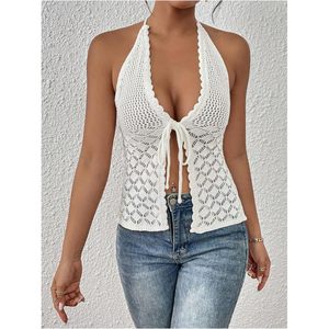 Haut court dos nu sans manches en crochet pour femme, style bodycon, cache-maillot de bain, tenue de plage 100% coton - Product Image 3
