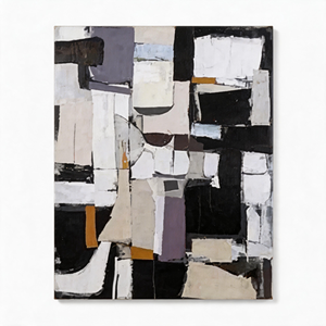 Dipinto Astratto Minimalista Wabi Sabi, <span class=keywords><strong>Collage</strong></span> Geometrico, Arte su Tela Senza Cornice, Toni Terrosi con Evidenze Arancioni, <span class=keywords><strong>Poster</strong></span> Decorativo - Product Image 1