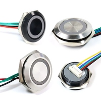 Interrupteurs à bouton-poussoir miniatures LED tricolores de 22 mm, en acier inoxydable, courts, ultra-minces, étanches, à action momentanée, câble 12V24V 1NO, métal noir