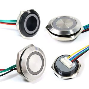 22mm Tri-Color LED Mini <strong>Push</strong> <strong>Button</strong> Switches Stainless Steel Short Ultrathin Waterproof Momentary Cable 12V24V 1NO Black Metal - Product Image 2