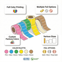 Rouleau d'autocollants en vinyle personnalisés avec estampage à chaud doré coloré, imperméable, découpé à la forme, autocollants ronds adhésifs pour sacs de bonbons, bouteilles de jus