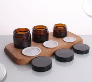 Vendita calda 5g 10g 15g 20g 30g 50g 100g confezione cosmetica per la cura del viso marrone ambra vasetto di crema di vetro cosmetico con coperchio in legno scuro - Product Image 5