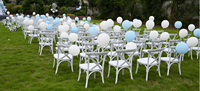 Chaise empilable en résine plastique blanche et rose de haute qualité pour enfants, avec dossier en X, idéale pour les fêtes de mariage en extérieur