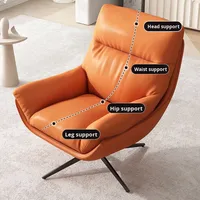 Fauteuil pivotant Lawrence en cuir véritable avec structure en bois massif, design moderne, rotation à 360°, fauteuil de détente, mobilier de maison, chambre à coucher