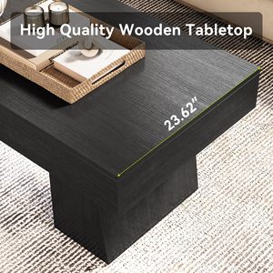 Trang trại Bàn cà phê, 47 inch bằng gỗ hình chữ nhật Bàn cà phê với cơ sở dày, đồ nội thất nhà trà thấp hiện đại cho phòng khách - Product Image 3