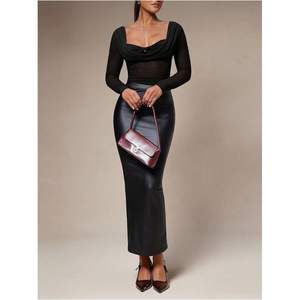 Haut transparent moulant à manches longues en maille pour femme, col cœur, idéal pour les sorties - Product Image 3